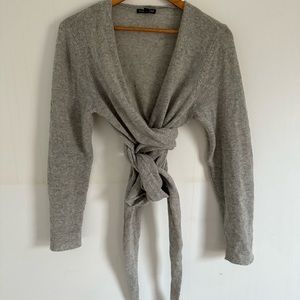 Gray cropped wrap sweater